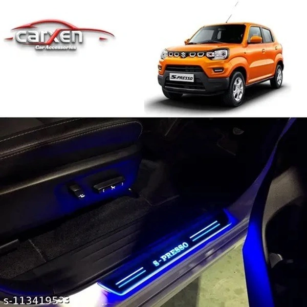 Am.Mart Door Foot Step Led Sill/Scuff Plate With Mirror Finish for MARUTI S-PRESSO (Set of 4Pcs, Blue) - Free Size, White, New, Plastic