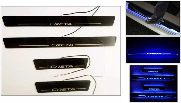 Motowav  OnWheel Premium Quality Car Exterior Door LED Sill Scuff Plate Foot Steps for Creta Model Door Sill Plate - Free Size, Blue, New, Plastic