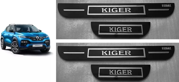 Motowav RAAS COLLECTION Without Light Black and Silver Acrylic Unbreakable Base for car door sill plates/scuff plates/footsteps/kicking plates Compatible with KIGER(Set of 4 pc) Door Sill Plate - Free Size, Blue, New, Plastic