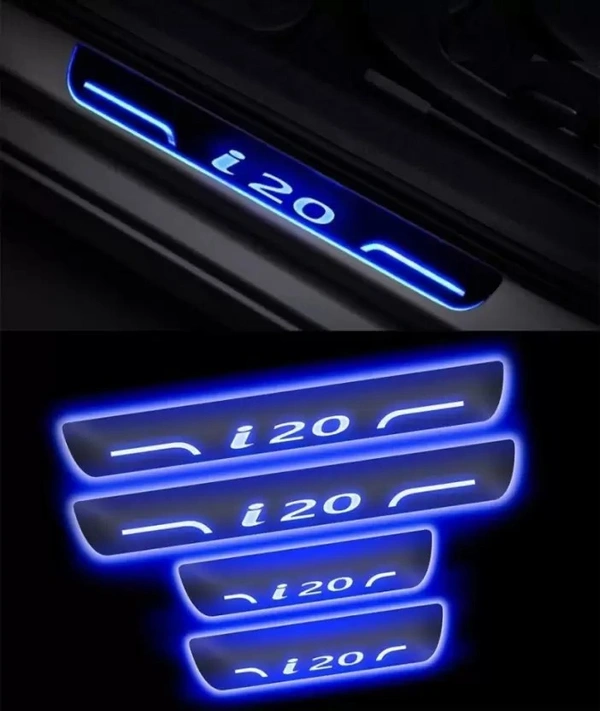 Motowav  Hyundai i20 car door foot step led sill plate Door Sill Plate - Free Size, Blue, New, Plastic