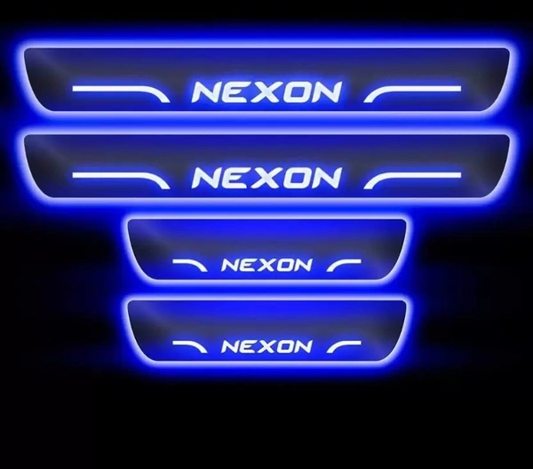 Motowav Tata Nexon car door foot step led sill plate Door Sill Plate - Free Size, Blue, New, Plastic