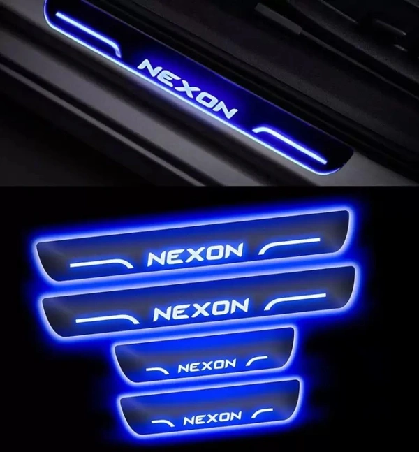 Motowav Tata Nexon car door foot step led sill plate Door Sill Plate - Free Size, Blue, New, Plastic