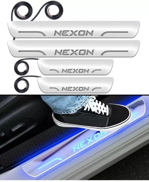 Motowav Tata Nexon car door foot step led sill plate Door Sill Plate - Free Size, Blue, New, Plastic