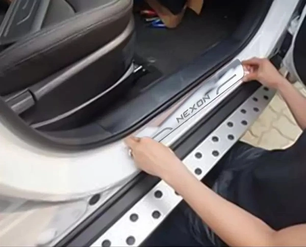 Motowav Tata Nexon car door foot step led sill plate Door Sill Plate - Free Size, Blue, New, Plastic