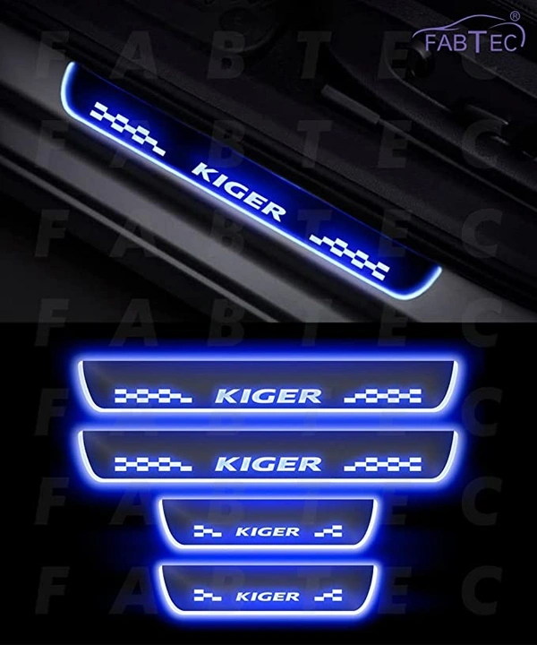 Motowav  Car Door Foot Step with Mirror Finish Led Sill Plate Compatible for Renault Kiger (Set of 4PCS, Blue) - Free Size, Blue, New, Plastic