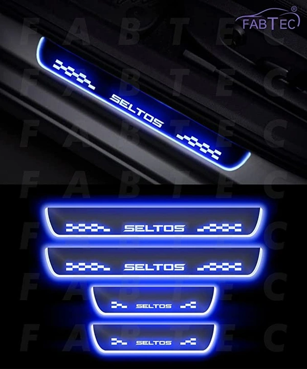 Motowav Car Door Foot Step with Mirror Finish Led Sill Plate Compatible for Kia Seltos (Set of 4) (Blue) - Free Size, Blue, New, Plastic