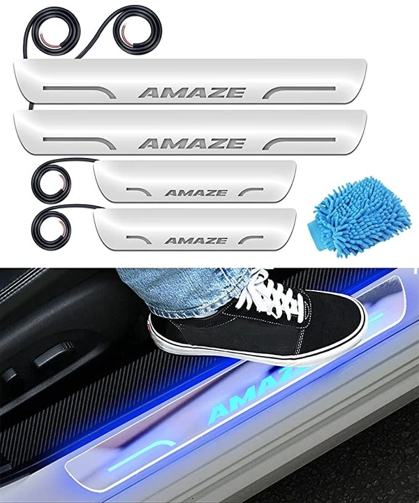 Motowav Car Door Foot Step Led Sill Plate Compatible for Honda Amaze(Set of 4PCS, Blue) - Free Size, Blue, New, Plastic