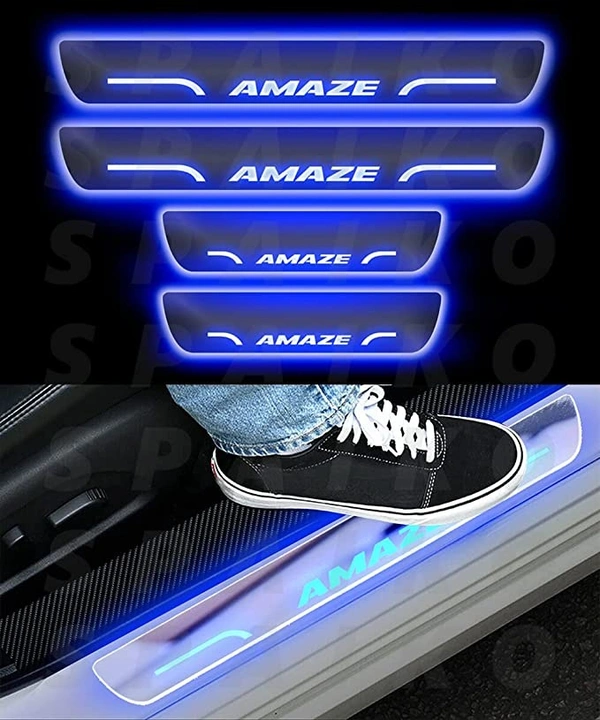 Motowav Car Door Foot Step Led Sill Plate Compatible for Honda Amaze(Set of 4PCS, Blue) - Free Size, Blue, New, Plastic
