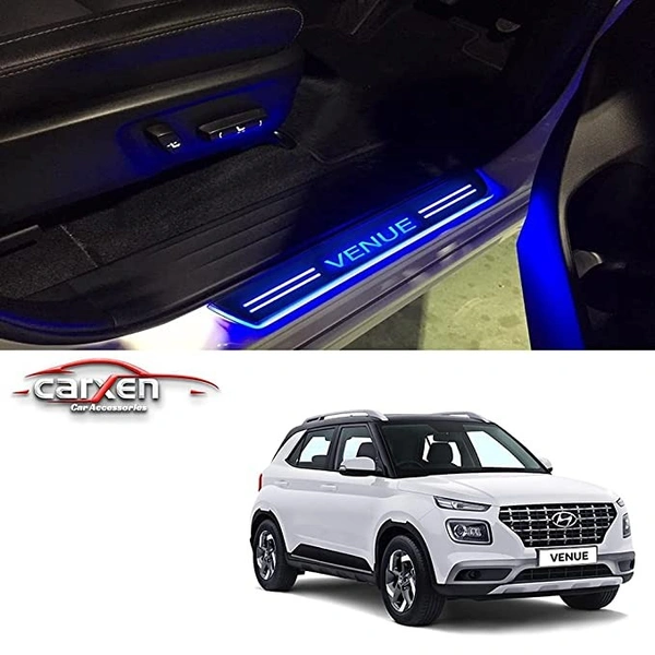 Motowav Car Accessories Door Foot Step Led Sill Plate for Hyundai Venue (Set of 4PCS, Blue) - Free Size, blue, new, Plastic