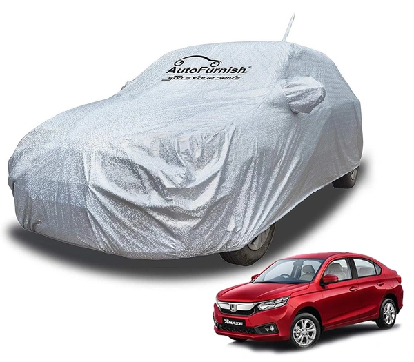 COVRE-X Waterproof Car Cover for Honda Amaze | Premium Sturdy Material | Heat and Dust Resistant | Heavy Buckle | Mirror and Antenna Pockets | Car Accessories Essentials (Silver) - FIT, SILVER, NEW, 100% Waterproof Metallic Silver Car Body Cover with Soft Cotton Interior Lining which also makes it Heat Resistant, keeping your car Dry and Cool.