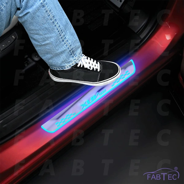 Motowav Car Door Foot Step with Mirror Finish Led Sill Plate Compatible for Mahindra Xuv 500 (Set of 4) (Blue) - Free Size, Blue, New, Plastic