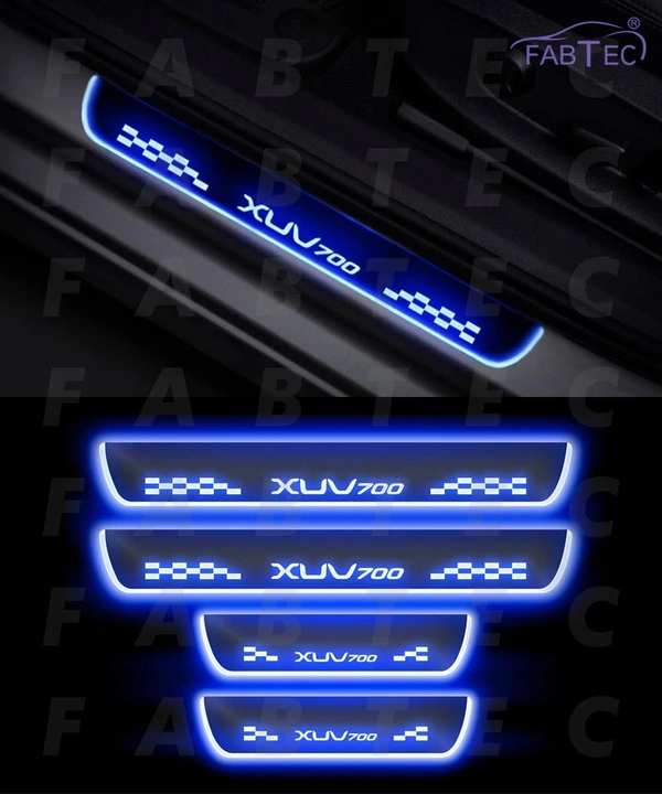 Motowav Car Door Foot Step with Mirror Finish Led Sill Plate Compatible for Mahindra Xuv 700 (Set of 4pcs, Blue) - Free Size, Blue, New, Plastic