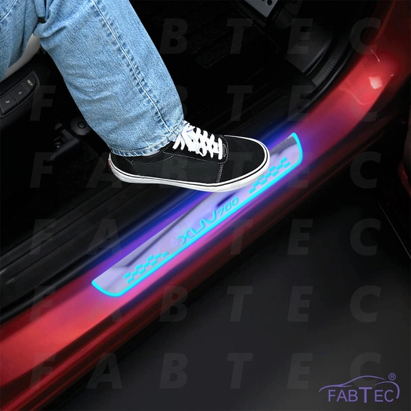 Motowav Car Door Foot Step with Mirror Finish Led Sill Plate Compatible for Mahindra Xuv 700 (Set of 4pcs, Blue) - Free Size, Blue, New, Plastic