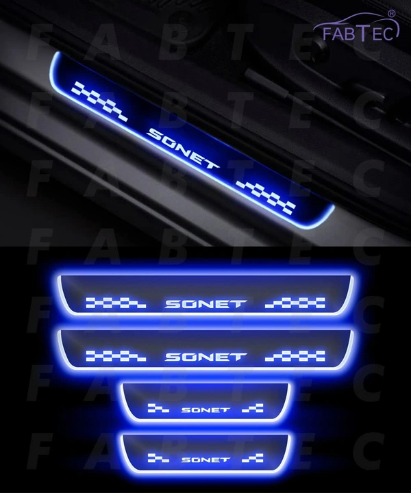 Motowav Car Door Foot Step with Mirror Finish Led Sill Plate Compatible for Kia Sonet (Set of 4PCS) (Blue) - Free Size, Blue, New, Plastic