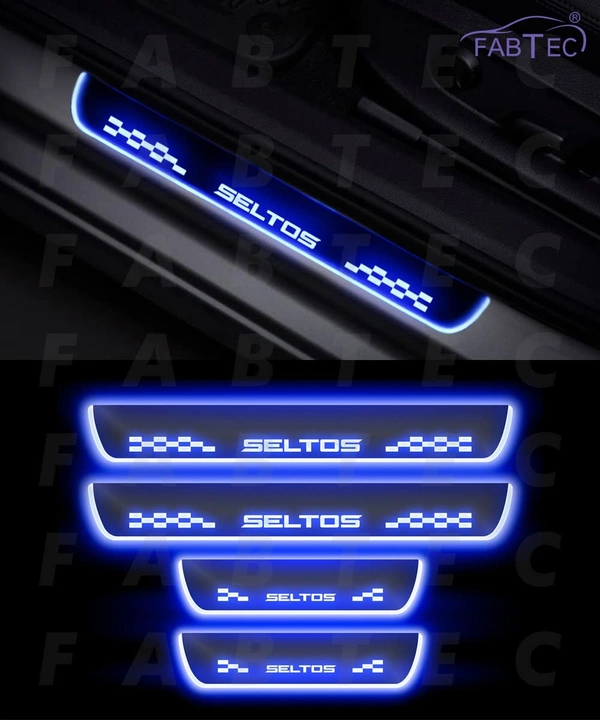Motowav Car Door Foot Step with Mirror Finish Led Sill Plate Compatible for Kia Seltos (Set of 4) (Blue) - free Size, Blue, New, Plastic
