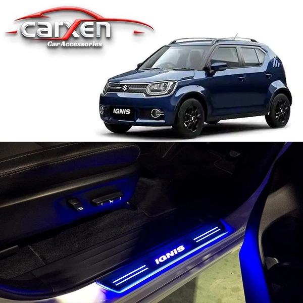 Motowave Car Door Foot Step Led Sill Plate With Mirror Finish for Maruti Suzuki Ignis (Set of 4PCS, Blue) Door Sill Plate - Free Size, Blue, New, Plastic