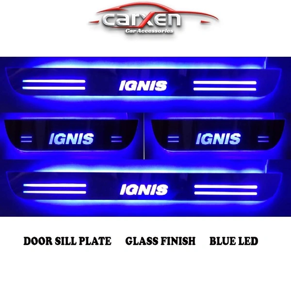 Motowave Car Door Foot Step Led Sill Plate With Mirror Finish for Maruti Suzuki Ignis (Set of 4PCS, Blue) Door Sill Plate - Free Size, Blue, New, Plastic