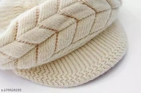 GWSc- 176028295 Alexvyan Winter Women"s Woolen Pashmina Arrow Hat Cap - White Linen, Free Size