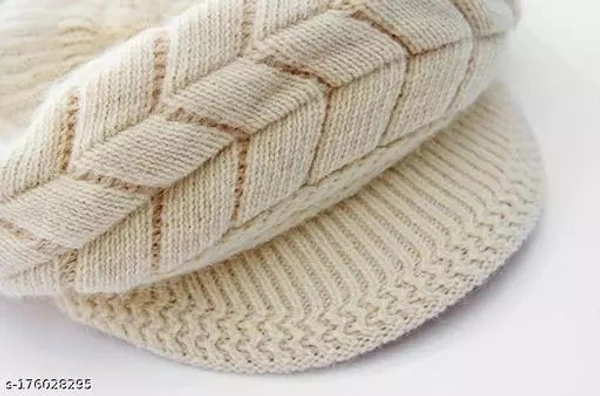 GWSc- 176028295 Alexvyan Winter Women"s Woolen Pashmina Arrow Hat Cap - White Linen, Free Size