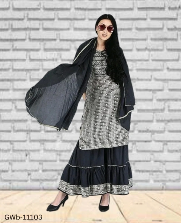 GWa-11103 Women Kurta Sharara dupatta Set - M