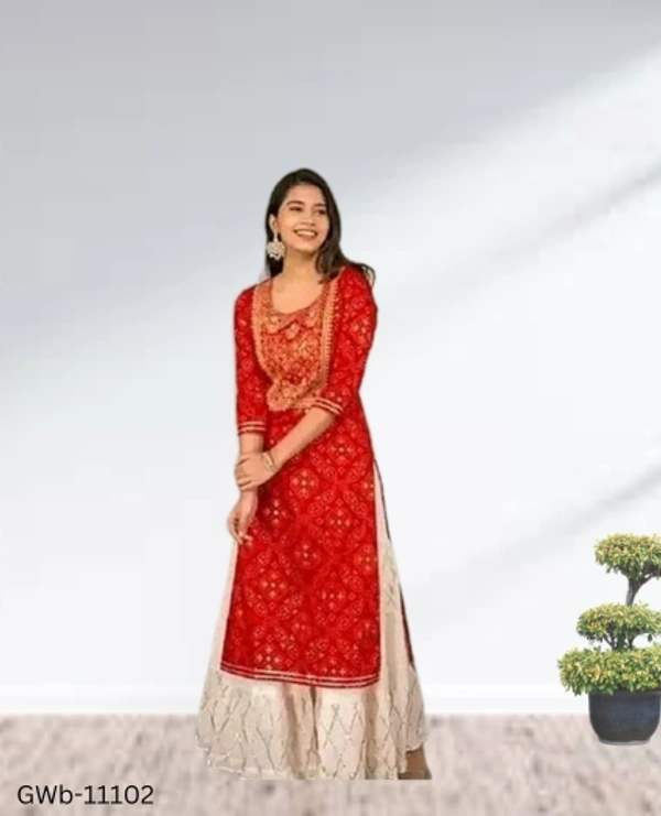 GWa-11102 Rayon Kurti With Sharara Set - L