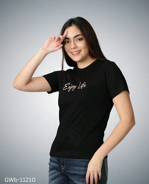GWb-11210 Half Sleeve Black T-Shirt For Girls & Women's - XXL