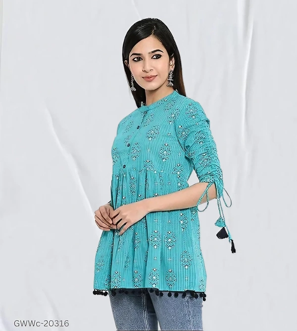 GWWc-20316 Rayon Printed Ragular Top For Women - L