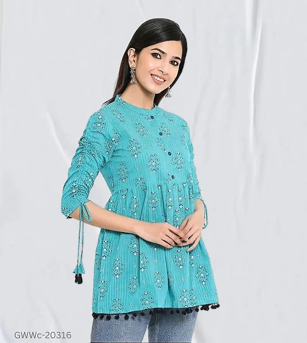 GWWc-20316 Rayon Printed Ragular Top For Women - L