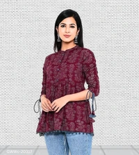 GWWc-20317 Wine Printed Ragular Top For Women - M