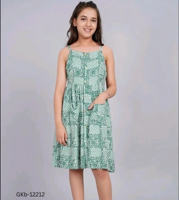 GKb-12212 Rayon Printed knee length Dresses For Girls - 7-8 Years