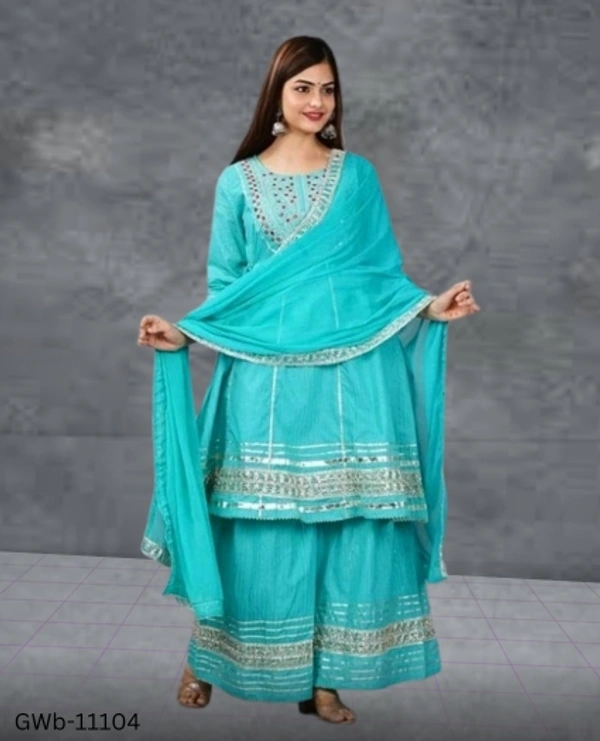 GWa-11104 Women Cotton kurta Sharara & Dupatta Set - XXL