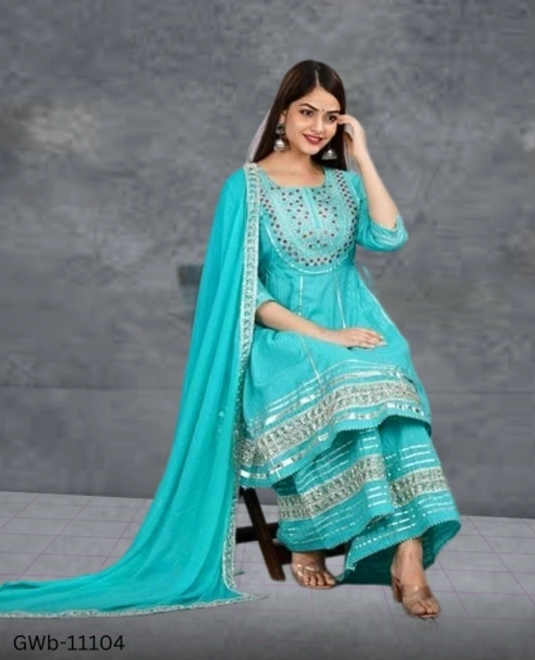 GWa-11104 Women Cotton kurta Sharara & Dupatta Set - XXL