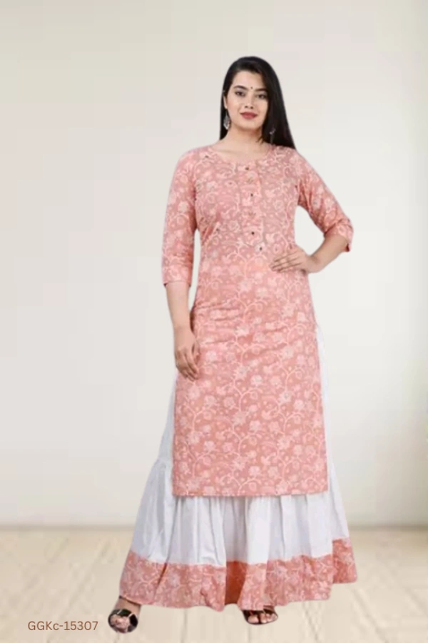 GGKc-15307 Women's Rayon Light Pink Kurta With Skirt - 5XL
