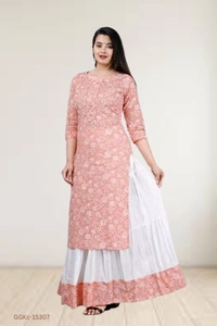 GGKc-15307 Women's Rayon Light Pink Kurta With Skirt - 5XL