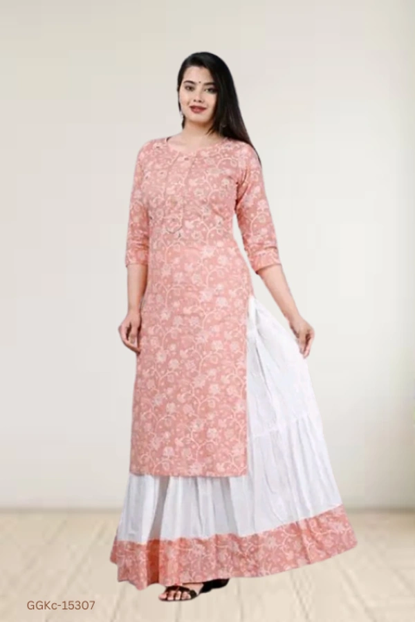 GGKc-15307 Women's Rayon Light Pink Kurta With Skirt - 5XL