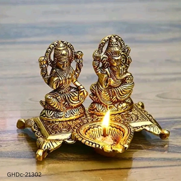 GHDc-21302 Lakshmi Ganesha with Diya Statue Idol Murti