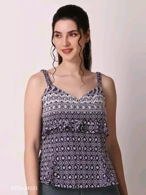 GTCa-24101 Stylish Navy Blue Zari Top - L