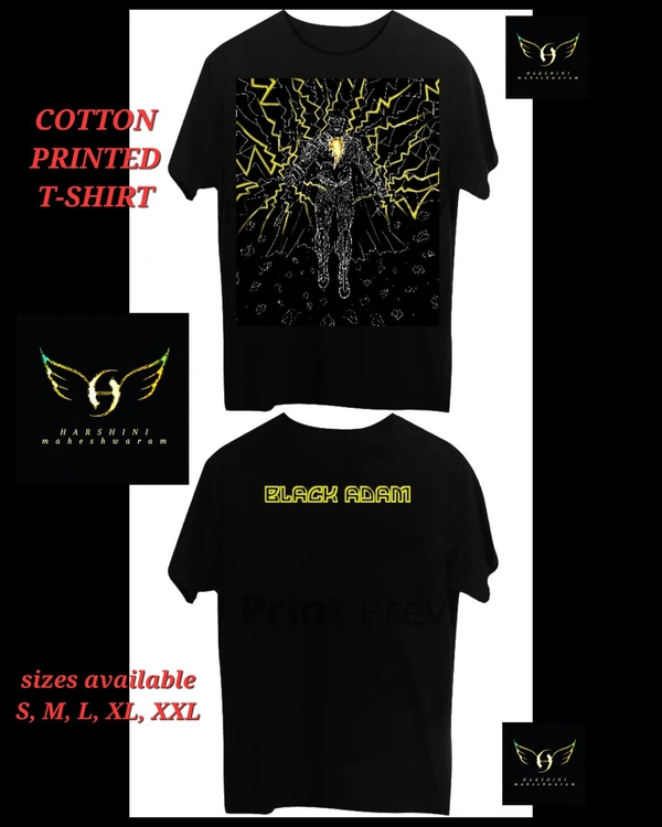 PRINTED HALF SLEEVES T-SHIRT FOR MEN AND WOMEN - Black Adam Art- By Harshini Maheshwaram