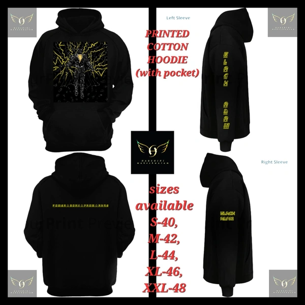PRINTED FULL SLEEVES HOODIE FOR MEN AND WOMEN - Black Adam Art- By Harshini Maheshwaram