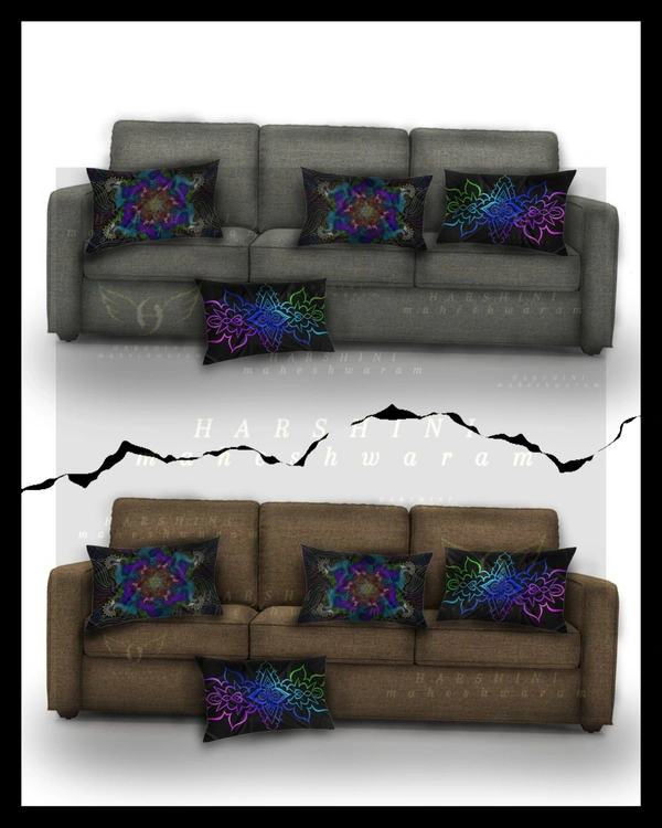 PILLOW COVERS SET OF 4- Floral Mandala Art- By Harshini Maheshwaram - Black, (17×27)INCHES