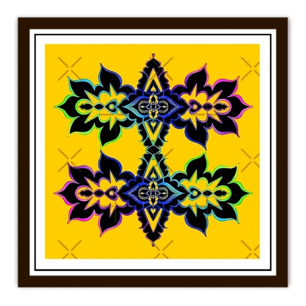 Yellow Multicolor Floral Motif Mandala Frame Art -by Harshini Maheshwaram
