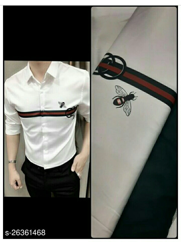 Trendy Designer Mens Shirt Fabric - white , free size 