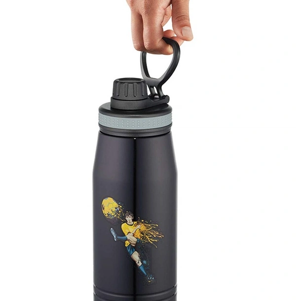 Borosil Gosport Football 900 ML Stainless Steel - Vacuum Insulated Flask Water Bottle, Black