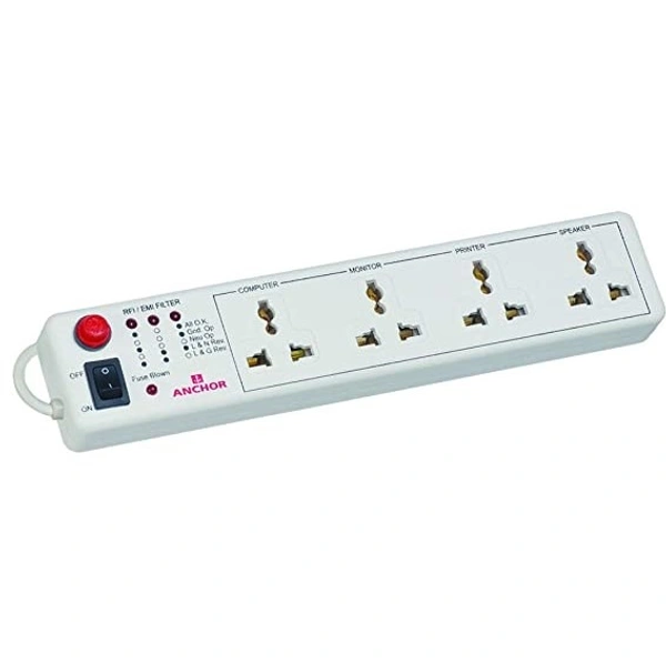 Anchor by Panasonic Spike Guard 4-Way Socket with Single Switch (White), 250 V, 1500 Watt
