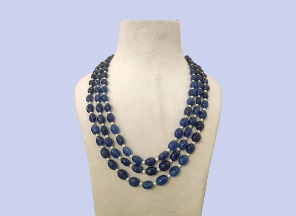 Blue Beads Necklace - Blue, Free Size