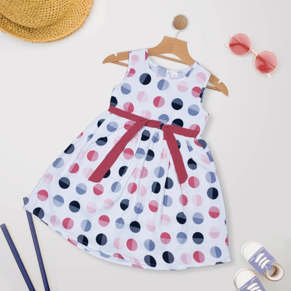 MYY Girls/Kids Sleeveless Polka Dot Printed Casual Dress - 6-7 Years, Red