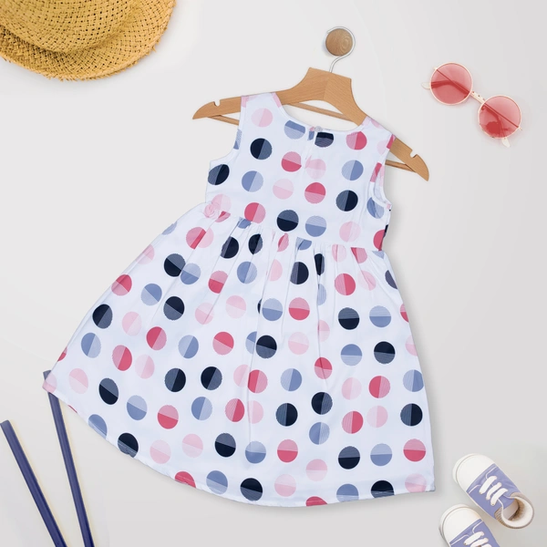 MYY Girls/Kids Sleeveless Polka Dot Printed Casual Dress - 7-8 Years, Red