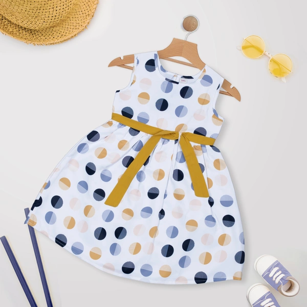MYY Girls/Kids Sleeveless Polka Dot Printed Casual Dress - 5-6 Years, Yellow