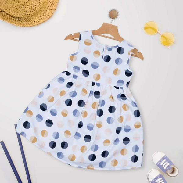 MYY Girls/Kids Sleeveless Polka Dot Printed Casual Dress - 8-9 Years, Yellow