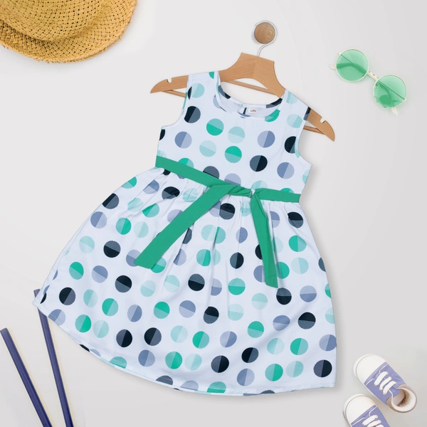 MYY Girls/Kids Sleeveless Polka Dot Printed Casual Dress - 5-6 Years, Green, 0.1